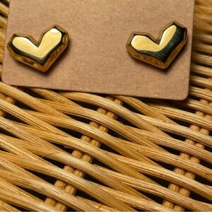 Gold Tone Puffy Heart Stud Pierced Earrings
